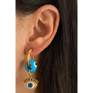 Altın Renk Göz Figürlü Çelik Küpe (Çift)