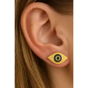 Altın Renk Göz Figürlü Çelik Küpe (Çift)