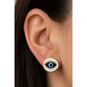 Altın Renk Göz Figürlü Çelik Küpe (Çift)