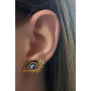 Altın Renk Göz Figürlü Çelik Küpe (Çift)