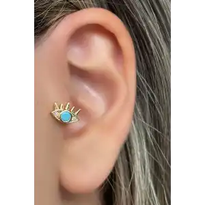 Altın Renk Göz Figürlü Çelik Tragus/Kıkırdak Küpe/Piercing (Tek)
