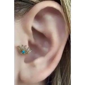 Altın Renk Göz Figürlü Çelik Tragus/Kıkırdak Küpe/Piercing (Tek)