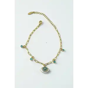 Altın Renk Göz Figürlü Taş Detaylı YSX Bileklik