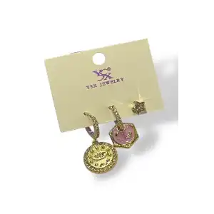 Altın Renk Göz Figürlü VİP 3lü YSX Küpe Set