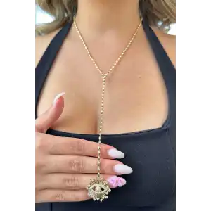 Altın Renk Göz Figürlü Y Kolye