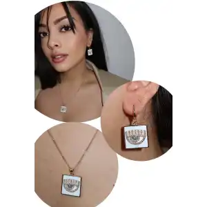 Altın Renk Göz Figürlü YSX Küpe Ve Kolye Set