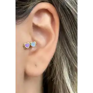 Altın Renk Gözlük Figürlü Çelik Tragus/Kıkırdak Küpe/Piercing (Tek)