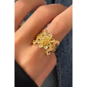 Altın Renk Gül Figürlü Metal Ayarlanabilir Yüzük
