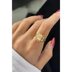 Altın Renk Güneş Figürlü Metal Ayarlanabilir Yüzük