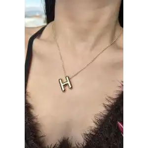 Altın Renk H Harf Balon Kolye