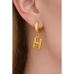 Altın Renk H Harf Çelik Küpe (Çift)