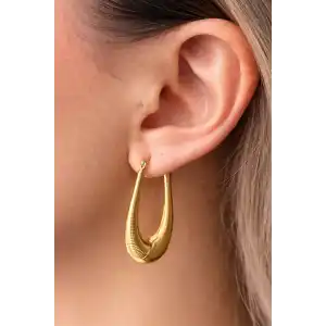 Altın Renk Halka Detaylı Çelik Küpe (Çift)