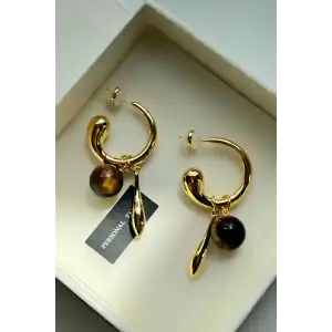 Altın Renk Halka Detaylı Sallantılı Küpe (Çift)