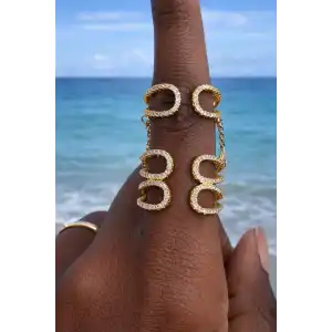 Altın Renk İkili Taşlı Ayarlanabilir Yüzük