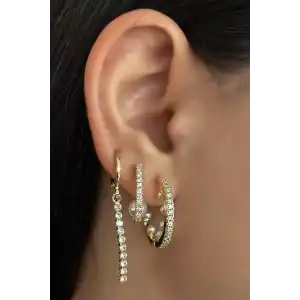 Altın Renk İnci Detaylı 3lü YSX Küpe Set