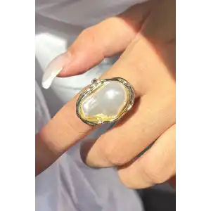 Altın Renk İnci Detaylı Ayarlanabilir Yüzük