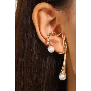 Altın Renk İnci Detaylı Kulak Aksesuarı (Tek)