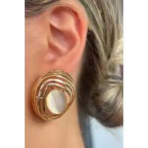 Altın Renk İnci Detaylı Küpe (Çift)