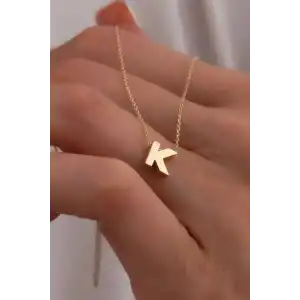 Altın Renk K Harf Çelik Kolye