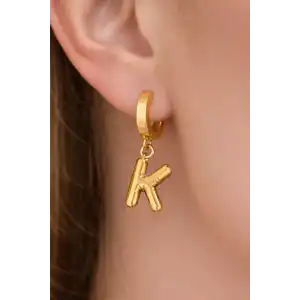 Altın Renk K Harf Çelik Küpe (Çift)