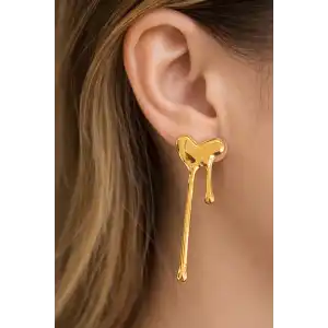 Altın Renk Kalp Detaylı Çelik Küpe (Çift)