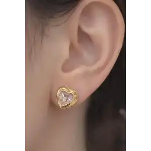 Altın Renk Kalp Figürlü 14K Altın Kaplama TX Küpe (Çift)