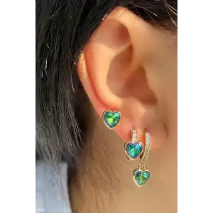 Altın Renk Kalp Figürlü 3lü YSX Küpe Set