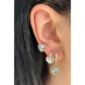 Altın Renk Kalp Figürlü 3lü YSX Küpe Set