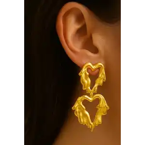 Altın Renk Kalp Figürlü Çelik Küpe (Çift)