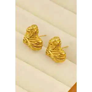 Altın Renk Kalp Figürlü Çelik Küpe (Çift)