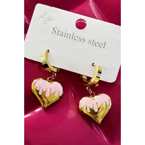 Altın Renk Kalp Figürlü Çelik Küpe (Çift)