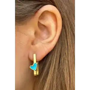 Altın Renk Kalp Figürlü Çelik Küpe (Çift)