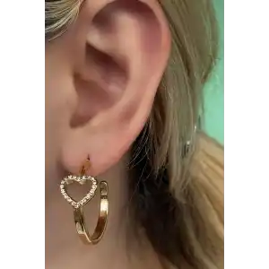 Altın Renk Kalp Figürlü Çelik Küpe (Çift)