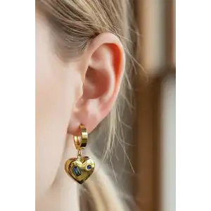 Altın Renk Kalp Figürlü Çelik Küpe (Çift)