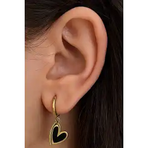 Altın Renk Kalp Figürlü Çelik Küpe (Çift)