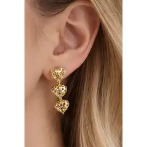 Altın Renk Kalp Figürlü Çelik Küpe (Çift)