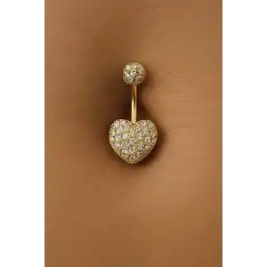 Altın Renk Kalp Figürlü Cerrahi Çelik Göbek Piercing