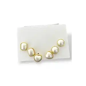 Altın Renk Kalp Figürlü İnci Detaylı 6lı Küpe Set