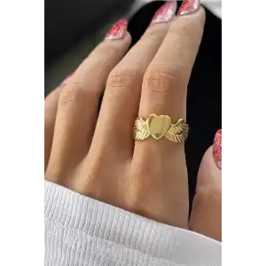 Altın Renk Kalp Figürlü Metal Ayarlanabilir Yüzük