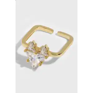 Altın Renk Kalp Figürlü Taş Detaylı Ayarlanabilir Yüzük