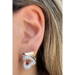 Altın Renk Kalp Figürlü Taş Detaylı Çelik Halka Xupıng Küpe (Çift)