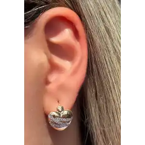 Altın Renk Kalp Figürlü Taş Detaylı Çelik Xupıng Küpe (Çift)