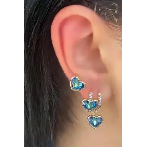 Altın Renk Kalp Figürlü Taş Detaylı VİP YSX Küpe Set