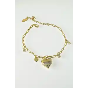 Altın Renk Kalp Figürlü Taş Detaylı YSX Bileklik