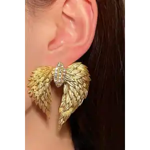 Altın Renk Kanat Figürlü Çelik Küpe (Çift)