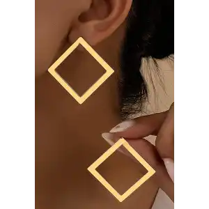 Altın Renk Kare Figürlü Çelik Küpe (Çift)