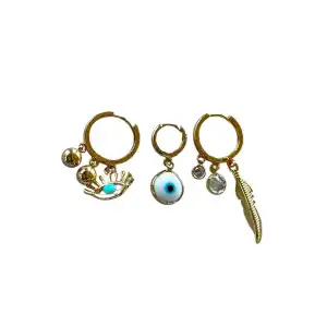 Altın Renk Karışık Figürlü 3lü Küpe Set