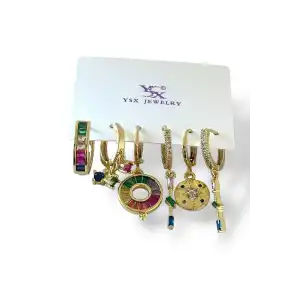 Altın Renk Karışık Figürlü Taş Detaylı 6lı YSX Küpe Set