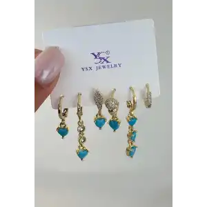 Altın Renk Karışık Figürlü Taş Detaylı 6lı YSX Küpe Set