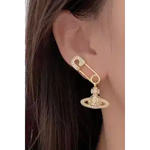 Altın Renk Karışık Figürlü Taş Detaylı Küpe (Çift)